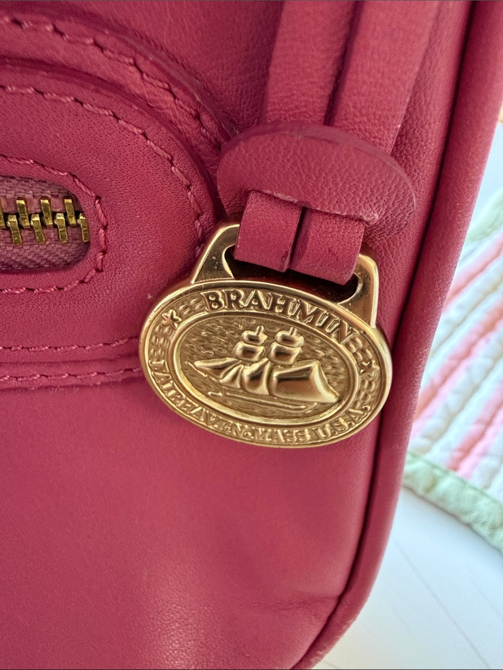 Brahmin Vintage Pink Leather Zippered Shoulder Bag - Picture 2 of 8
